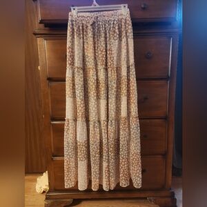 Boho Tiered Maxi Skirt in Brown Patchwork